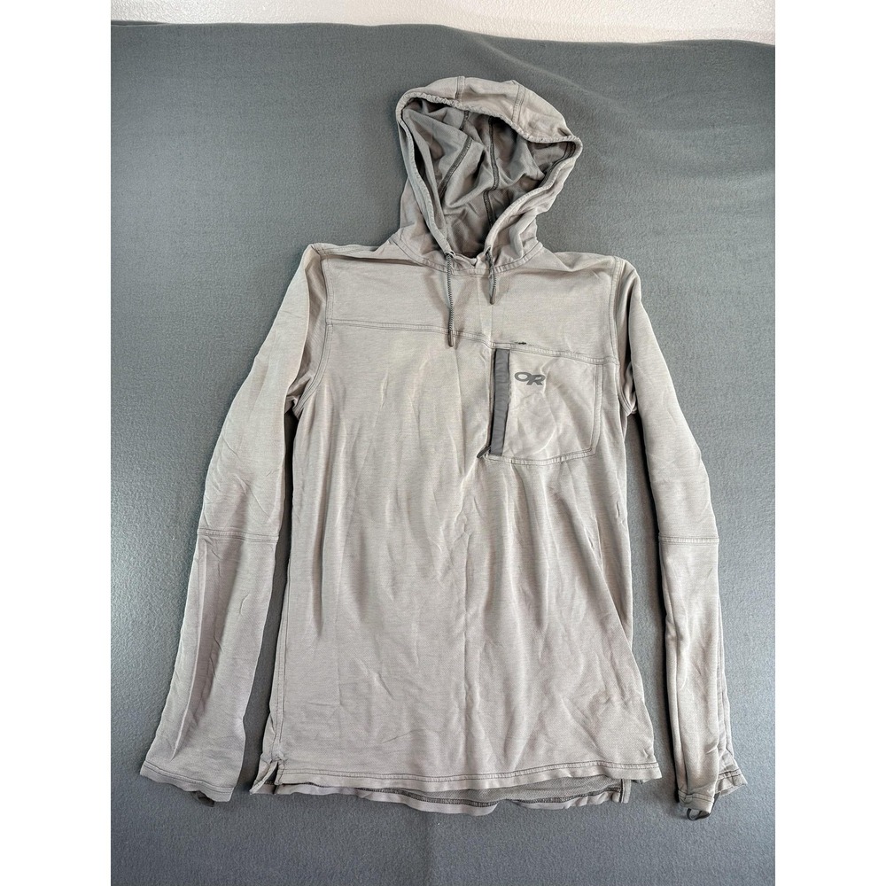 Outdoor Research Hoodie Mens Medium Gray Lightweight 1/4 Zip Chest Pocket Hiking